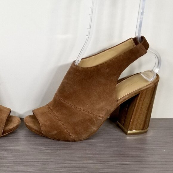 Michael Kors Peep Toe Slingback Heels, Brown Suede, Womens Size 9.5 M - Picture 9 of 11